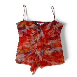 Kaufman Franco Silk Tank Top Size 10 Ruched Sheer Tie Dye Festival Fairycore